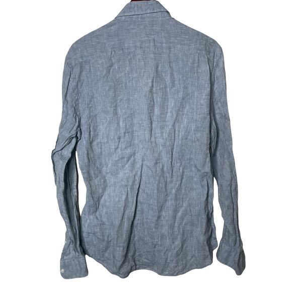 Moss Bros Blue Linen Button Down Shirt sz L - Picture 4 of 7